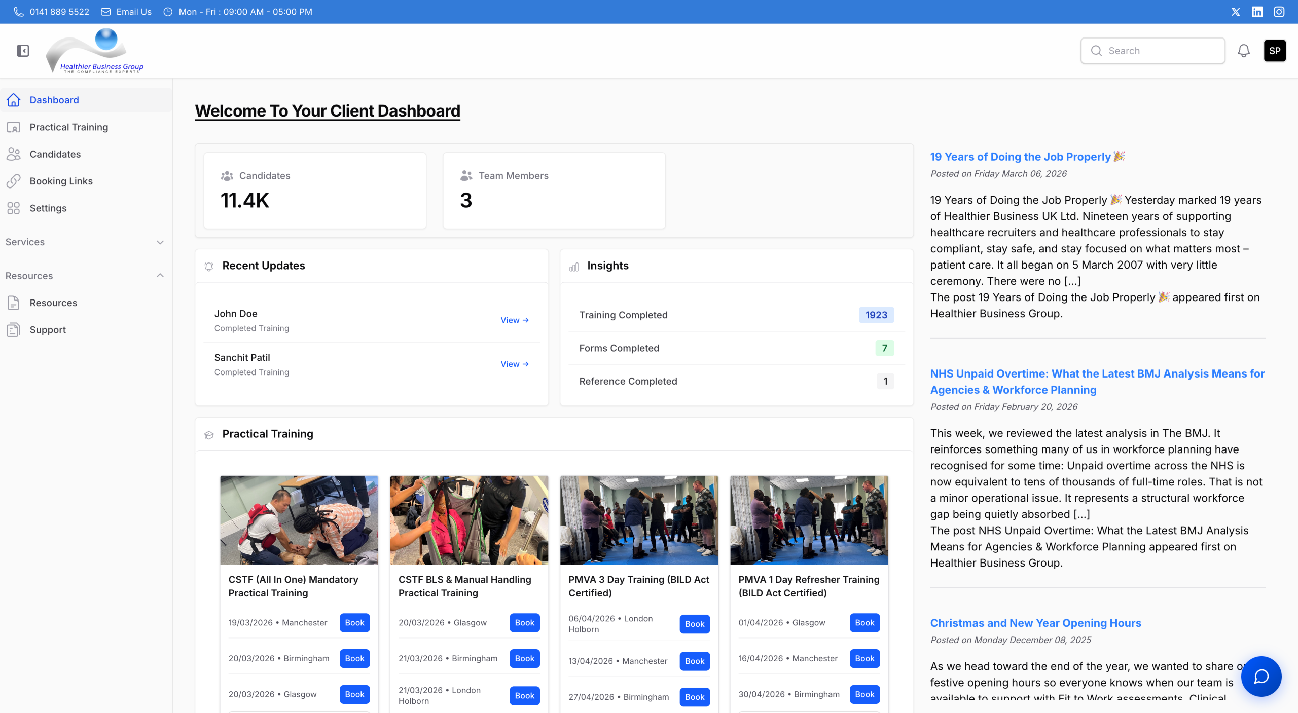 HB Portal Client Dashboard